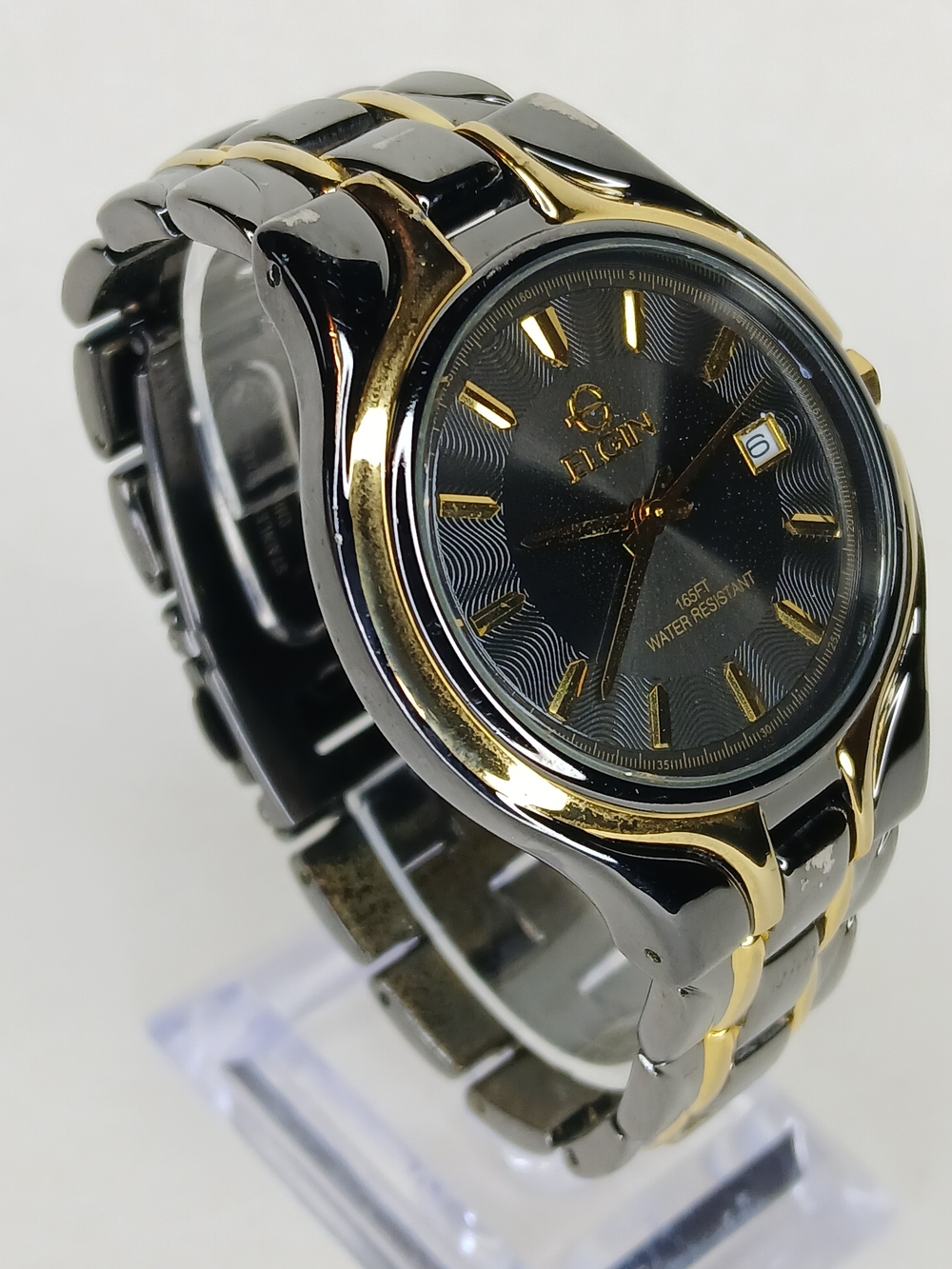 ​Elgin Men Quartz Watch Two Tone Black Gold Dial Date 165FT WR FPP 139 New Bat.